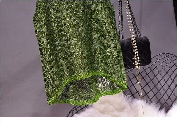 Tops Women 2023  Womens Fashion  Korean Tank Top  Heart Cut Out Top Sexy Hollow Out Bright Piece of Knitting Condole Belt Vest