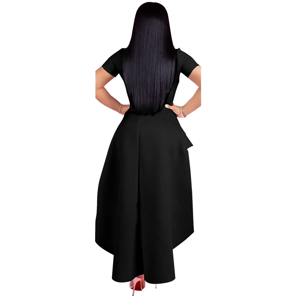 Fashion Evening Party Club Dress For Women Short Sleeve Irregular Ruffle Robe Dinner Dress Female African Clothing White Vestido