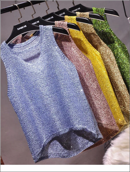 Tops Women 2023  Womens Fashion  Korean Tank Top  Heart Cut Out Top Sexy Hollow Out Bright Piece of Knitting Condole Belt Vest