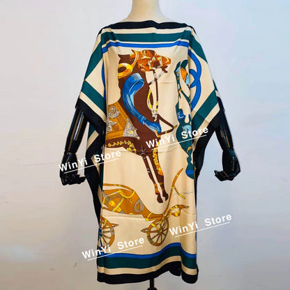 Printed Dresses For Women 2020 Fashion Design Loose Dress Batwing Maxi Long Femme Vestidos Summer Autumn Party Elegant Dress