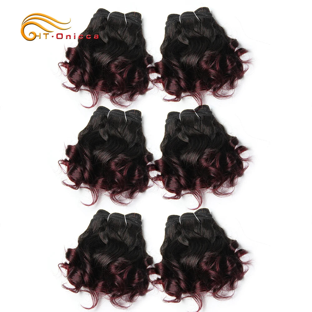 Curly Brazilian Hair Weave Bundles Bouncy Opran Curls Ombre Human Hair Bundles 8 Inch 6 Bundles Short Hair Extension
