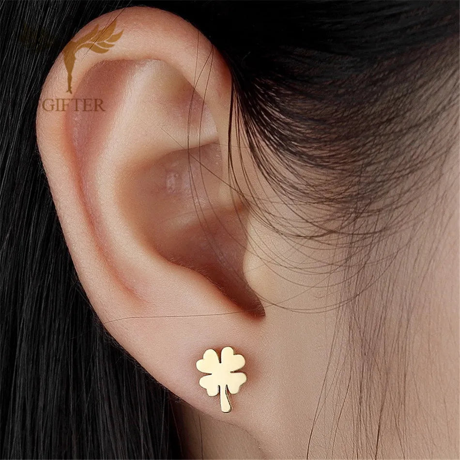 Wholesale Stainless Steel Earrings for Women Girl Animal Clover Flower Cat Bird Unicorn Bear Butterfly Dragonfly Dog Ear Studs