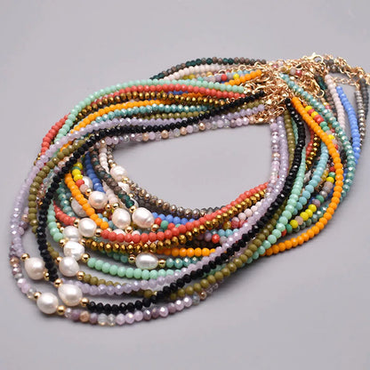 Simple Necklace Natural pearl Statement Short Chain Necklace For Women Seed Crystal glass beads Chain Necklaces Handmade Jewelry
