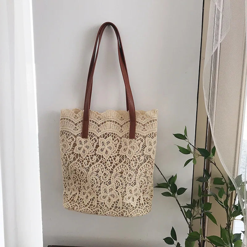 Bucket Shoulder Bag For Women New Summer Korean Lace Elegant Women Tote Shopping Female Bags Lady Handbag Female Beach Bag