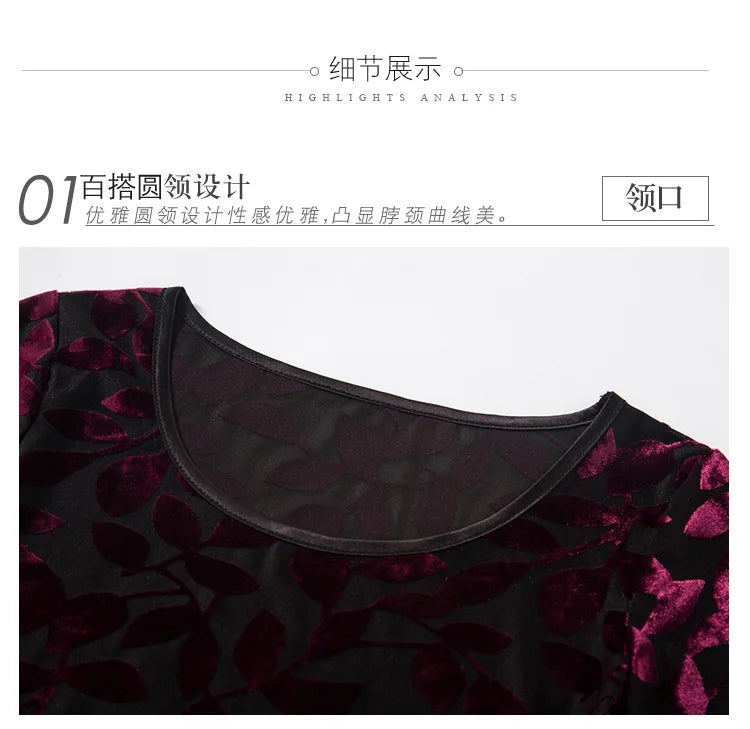 New Summer tops for Women Round neck Velvet burnt flower gauze t-shirt Short sleeve Women shirt