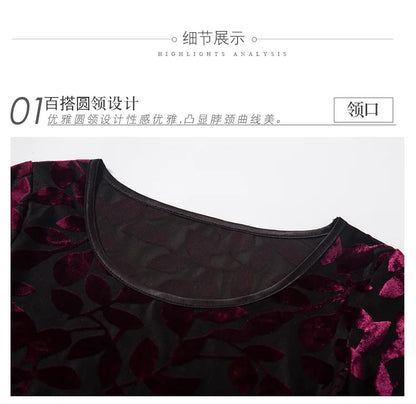 New Summer tops for Women Round neck Velvet burnt flower gauze t-shirt Short sleeve Women shirt