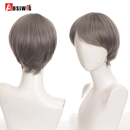 AOSIWIG  Short Curly Cosplay Men Boy Party Light Yellow Synthetic Heat Resistant Hair Wigs Men's Breathable Wig