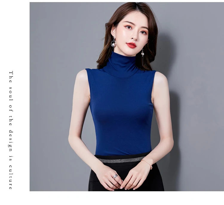 Summer Tops For Women 2025 Turtleneck Basic Sleeveless Lace Tank Tops Women Female Top Korean Tees Black White Blue