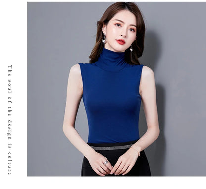 Summer Tops For Women 2025 Turtleneck Basic Sleeveless Lace Tank Tops Women Female Top Korean Tees Black White Blue