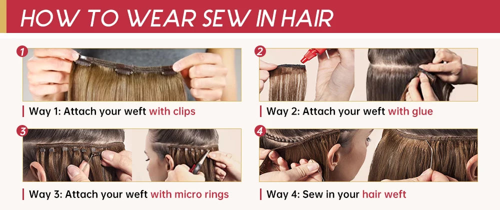 Moresoo Human Hair Bundles Weave in Double Wefted Machine Remy Hair Balayage Hair Pieces for Women Straight Weft Hair Extension