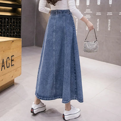 Jeans Skirt For Women Ladies Denim Long High Waist A-Line Button Clothes 2021 Summer Fashion Korean Style Elegant Outwear
