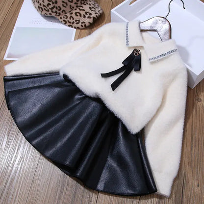 Girls' Skirts Leather Skirts Autumn And Winter Children's Outer Short Skirts Pleated Skirts Winter 2023 New Pu Skirts