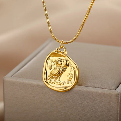 Vintage Coin Necklaces For Women Owl Choker Pendant Necklace Collar Bohemia Carved Freedom Letter Jewelry Gift Bijoux Femme