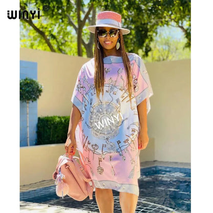 Printed Dresses For Women 2021 Fashion Design Loose Dress Batwing Maxi Long Femme Vestidos Summer Autumn Party Elegant Dress