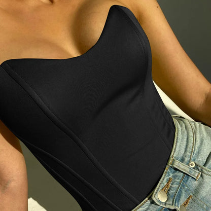 Sexy Women Tube Tops Solid Sleeveless Slim Skinny Corset Cropped Top 2025 Summer Casual Elegant Female Strapless Vest