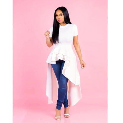 Fashion Evening Party Club Dress For Women Short Sleeve Irregular Ruffle Robe Dinner Dress Female African Clothing White Vestido