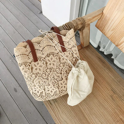 Bucket Shoulder Bag For Women New Summer Korean Lace Elegant Women Tote Shopping Female Bags Lady Handbag Female Beach Bag
