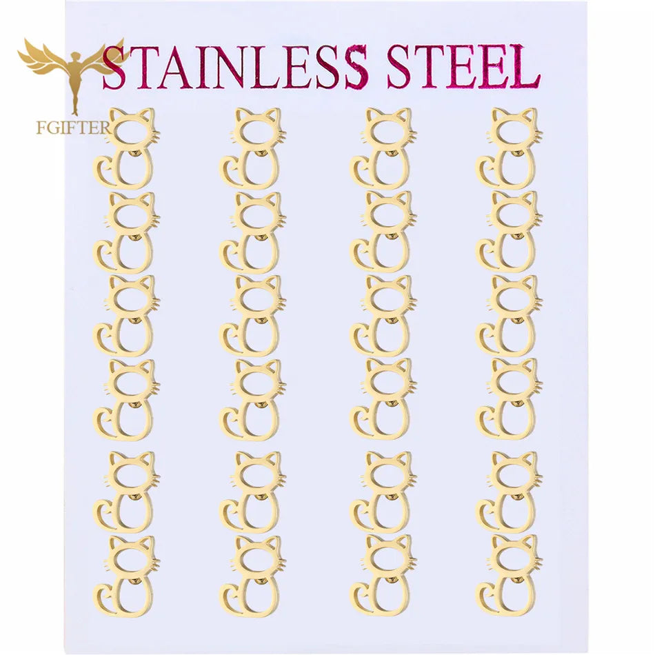 Wholesale Stainless Steel Earrings for Women Girl Animal Clover Flower Cat Bird Unicorn Bear Butterfly Dragonfly Dog Ear Studs