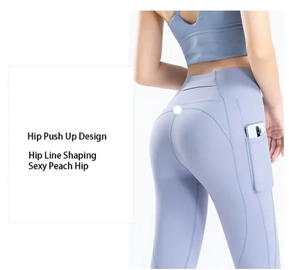 Women Yoga Pants Naked Feeling Stretchy Sports Tights Pocket High Waist Leggings Running Fitness Leggings Workout Gym Clothing