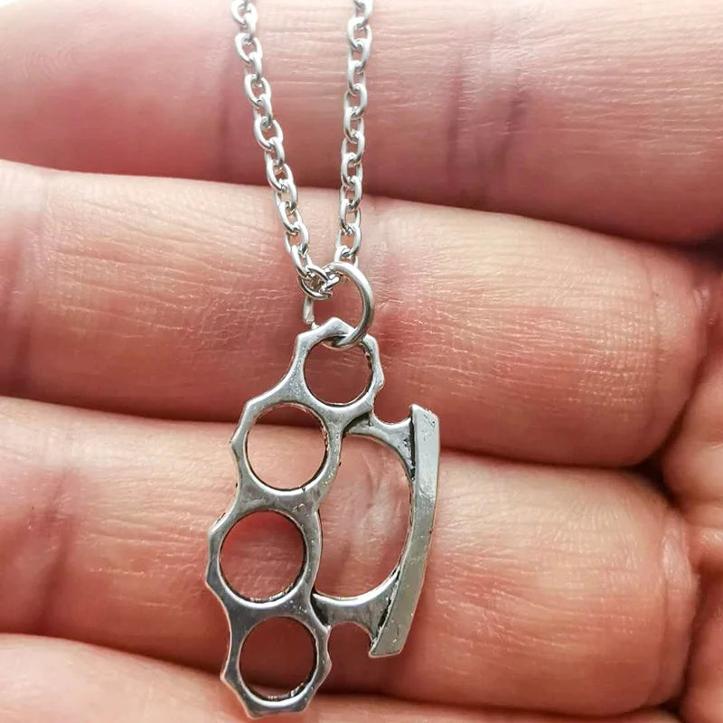 Brass Knuckles Pendant Necklace for Women Men Neck Chain Vintage Summer Gothic Goth Jewelry Trend 2022 Accessories Holiday Gifts