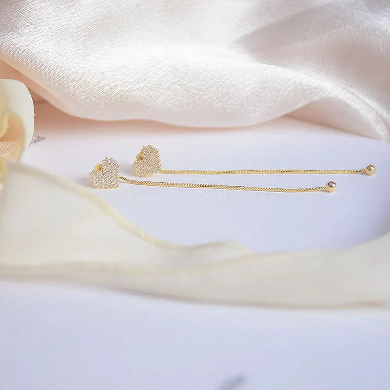 14k Gold Earrings Earrings For Women Long Micro-Encrusted Zircon Jewelry Accessories Women Earrings Hanging Small Love Earrings