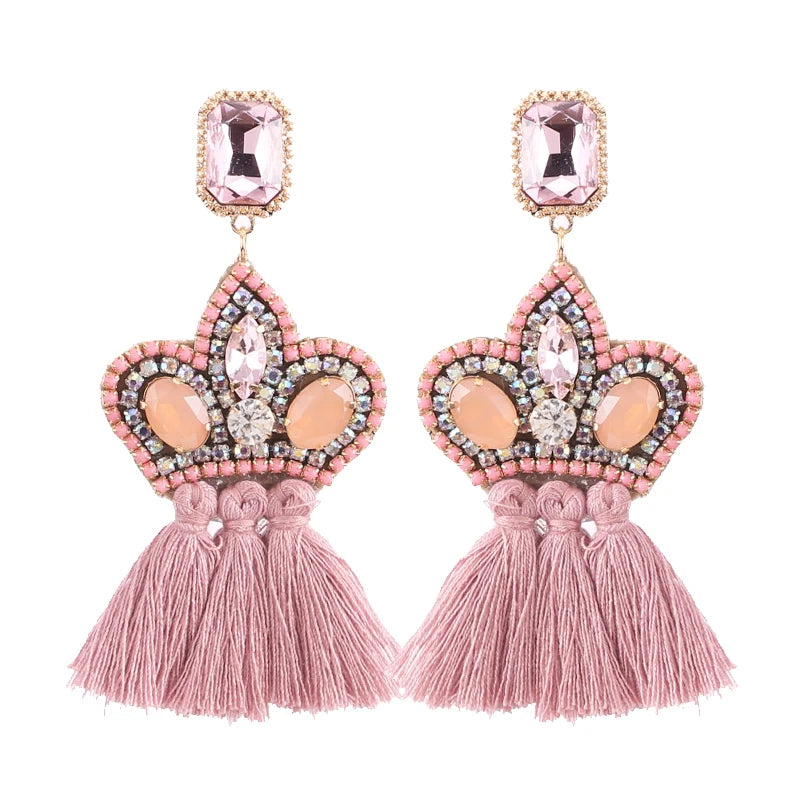 New Earrings Tassel Drop Earring Jewelry Earrings For Women Crystal Earrings Crown Dangle Earrings Long Earrings Boho Earings