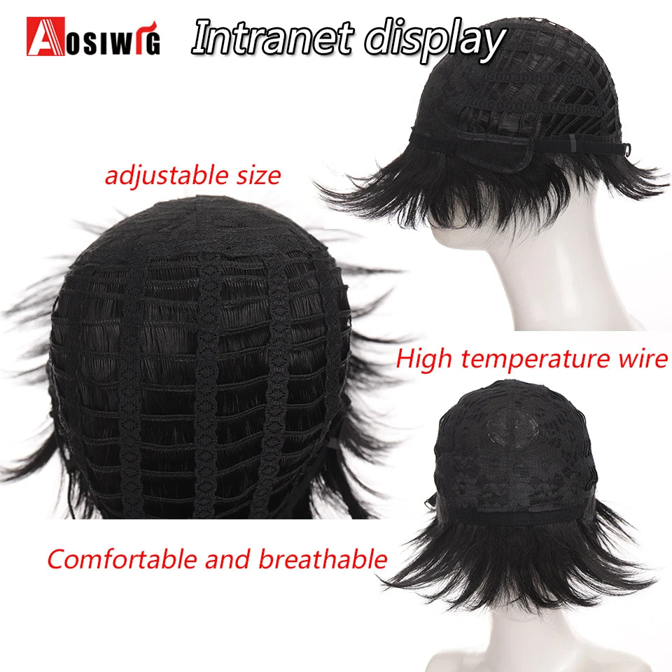 AOSIWIG  Short Curly Cosplay Men Boy Party Light Yellow Synthetic Heat Resistant Hair Wigs Men's Breathable Wig