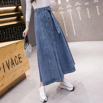 Jeans Skirt For Women Ladies Denim Long High Waist A-Line Button Clothes 2021 Summer Fashion Korean Style Elegant Outwear