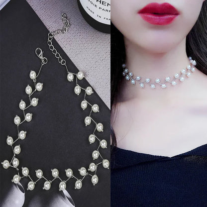New Korean Pearl Necklaces for Women Gold Color Link Chain Choker Fashion Neck Accessories Elegant Collar bijoux femme