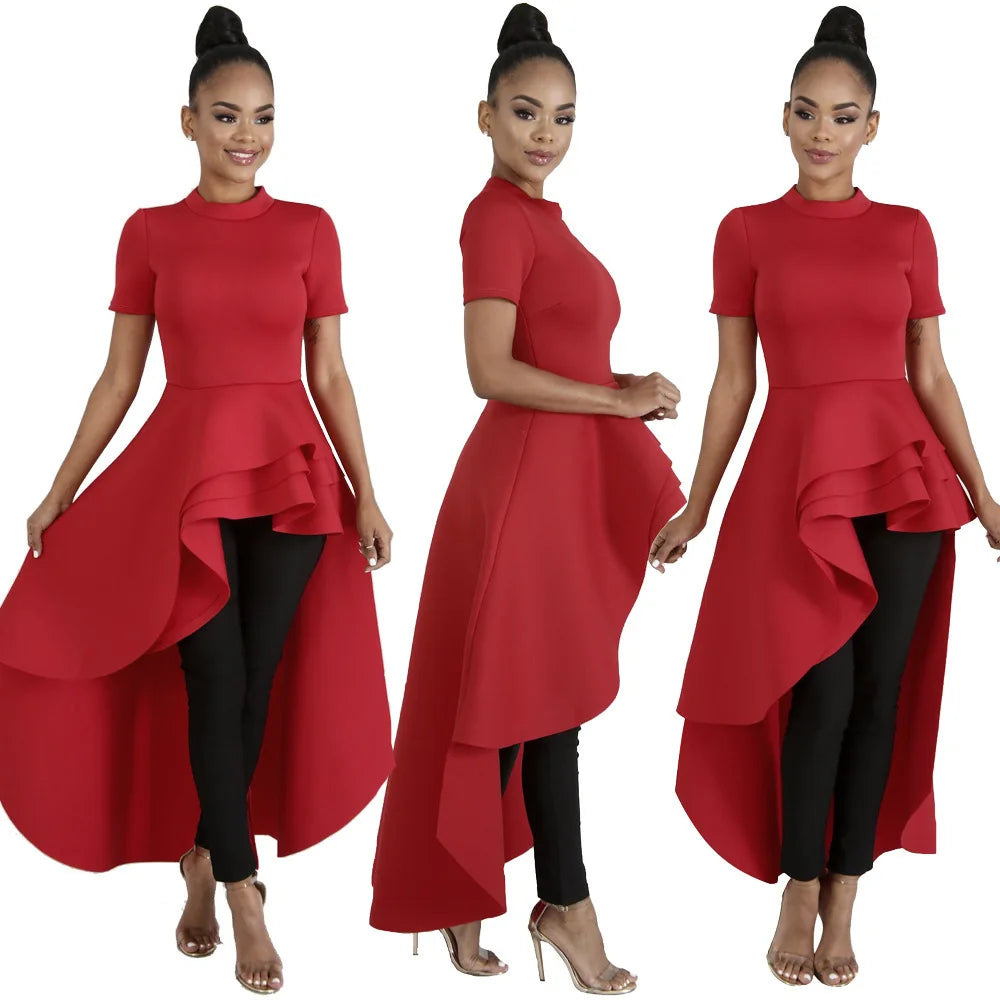 Fashion Evening Party Club Dress For Women Short Sleeve Irregular Ruffle Robe Dinner Dress Female African Clothing White Vestido