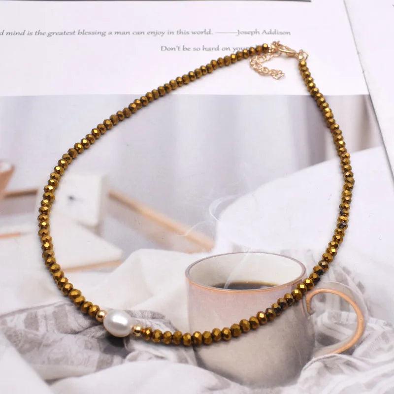Simple Necklace Natural pearl Statement Short Chain Necklace For Women Seed Crystal glass beads Chain Necklaces Handmade Jewelry