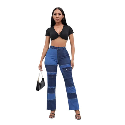 2025 Women's High Waist Straight Jeans Elegant Vintage Denim Fabric with Woven Weave Fashionable Hip Hop Style for Autumn