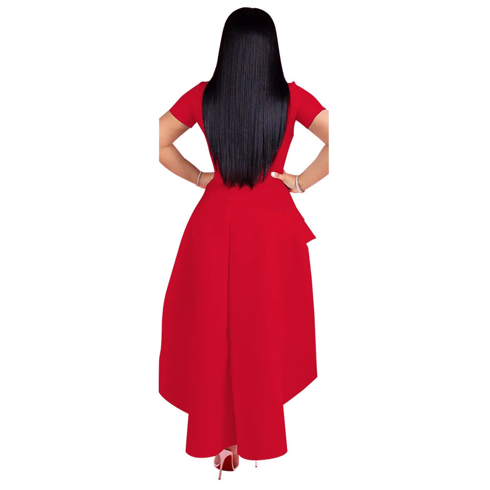 Fashion Evening Party Club Dress For Women Short Sleeve Irregular Ruffle Robe Dinner Dress Female African Clothing White Vestido