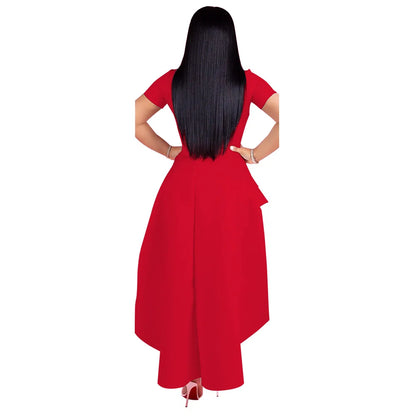 Fashion Evening Party Club Dress For Women Short Sleeve Irregular Ruffle Robe Dinner Dress Female African Clothing White Vestido