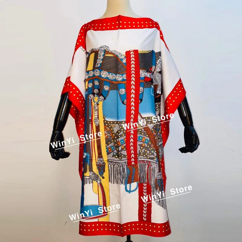 Printed Dresses For Women 2020 Fashion Design Loose Dress Batwing Maxi Long Femme Vestidos Summer Autumn Party Elegant Dress