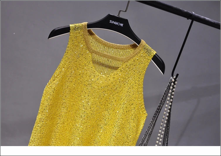 Tops Women 2023  Womens Fashion  Korean Tank Top  Heart Cut Out Top Sexy Hollow Out Bright Piece of Knitting Condole Belt Vest