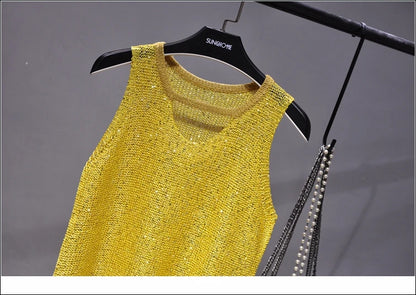 Tops Women 2023  Womens Fashion  Korean Tank Top  Heart Cut Out Top Sexy Hollow Out Bright Piece of Knitting Condole Belt Vest