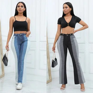 2025 Women's High Waist Straight Jeans Elegant Vintage Denim Fabric with Woven Weave Fashionable Hip Hop Style for Autumn
