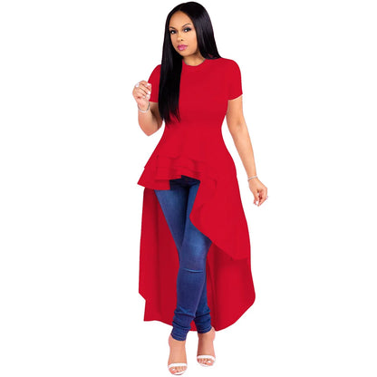 Fashion Evening Party Club Dress For Women Short Sleeve Irregular Ruffle Robe Dinner Dress Female African Clothing White Vestido