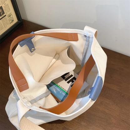 Large Capacity Canvas Tote Bags for Women 2021 New Contrast Color Bucket Travel Bag Simple Fashion Girl's Shopper Shoulder Totes