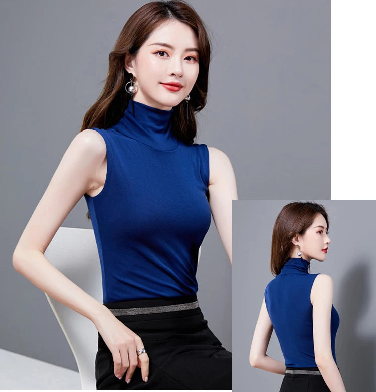 Summer Tops For Women 2025 Turtleneck Basic Sleeveless Lace Tank Tops Women Female Top Korean Tees Black White Blue