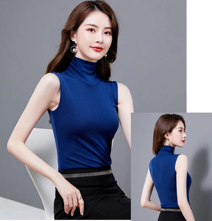 Summer Tops For Women 2025 Turtleneck Basic Sleeveless Lace Tank Tops Women Female Top Korean Tees Black White Blue