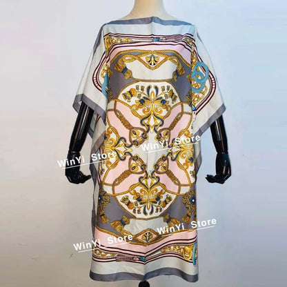 Printed Dresses For Women 2020 Fashion Design Loose Dress Batwing Maxi Long Femme Vestidos Summer Autumn Party Elegant Dress