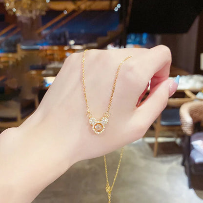 Cute Anime Necklaces For Women Crystal Bear Cartoon Pendant Necklace 2023 Luxury Clavicle Chain Fashion Korean Jewelry Wholesale