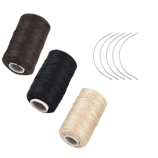 3 Rolls Hair Weaving Thread Cotton Sewing Thread With 5 pcs C curved needle for Making Wig DIY Hand Sewing Hair Weave hair weft