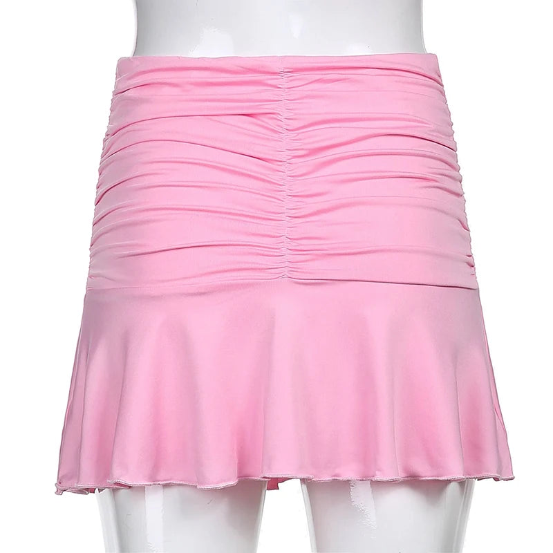 Summer Ruched Skirts For Women White Y2K Mini Beachwear High Waist Casual Short Skirt Fashion Kawaii Korean Style Pleated Skirt