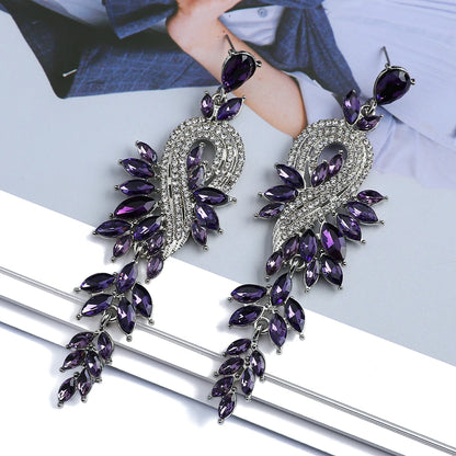 Design Dangle Earrings For Women Girl Luxury Elegant Metal Hollow Chain Leaves Crystal Brincos Pendant Jewelry Ear Accessories