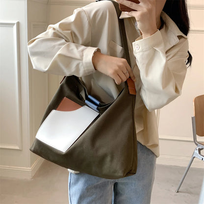 Large Capacity Canvas Tote Bags for Women 2021 New Contrast Color Bucket Travel Bag Simple Fashion Girl's Shopper Shoulder Totes