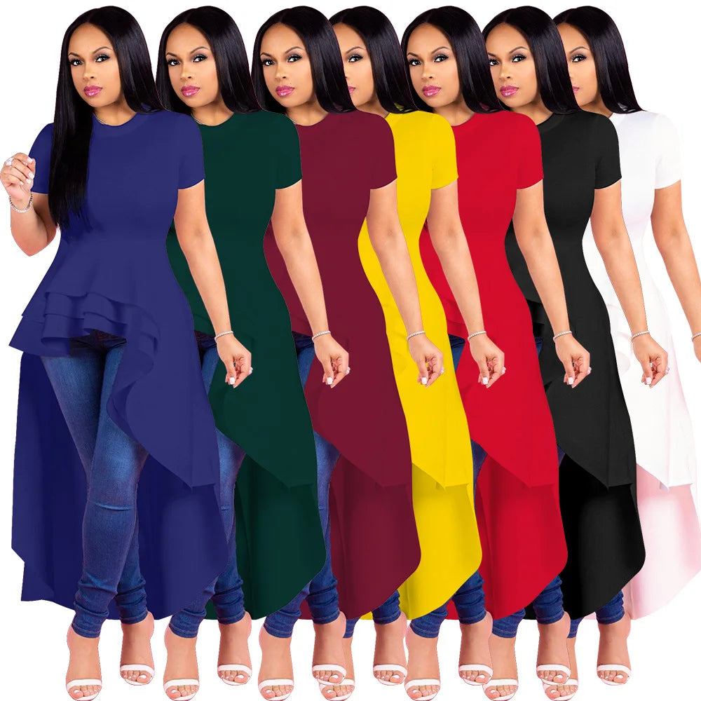 Fashion Evening Party Club Dress For Women Short Sleeve Irregular Ruffle Robe Dinner Dress Female African Clothing White Vestido