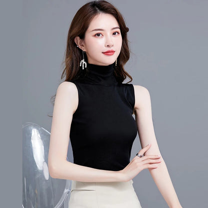 Summer Tops For Women 2025 Turtleneck Basic Sleeveless Lace Tank Tops Women Female Top Korean Tees Black White Blue